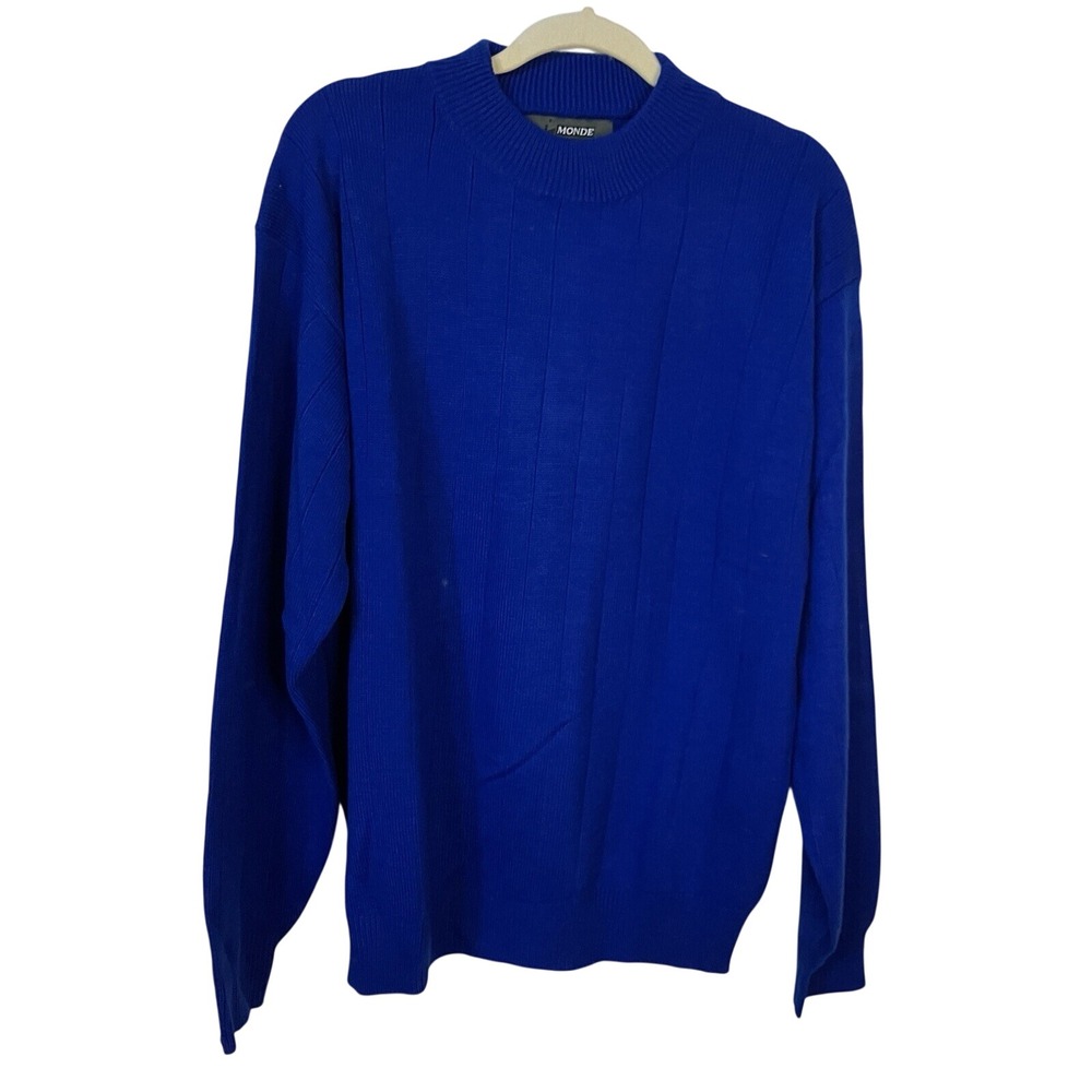 Vintage Le Monde Homme Couture Sweater Royal Blue Knit Grandpa Pullover Mens XL